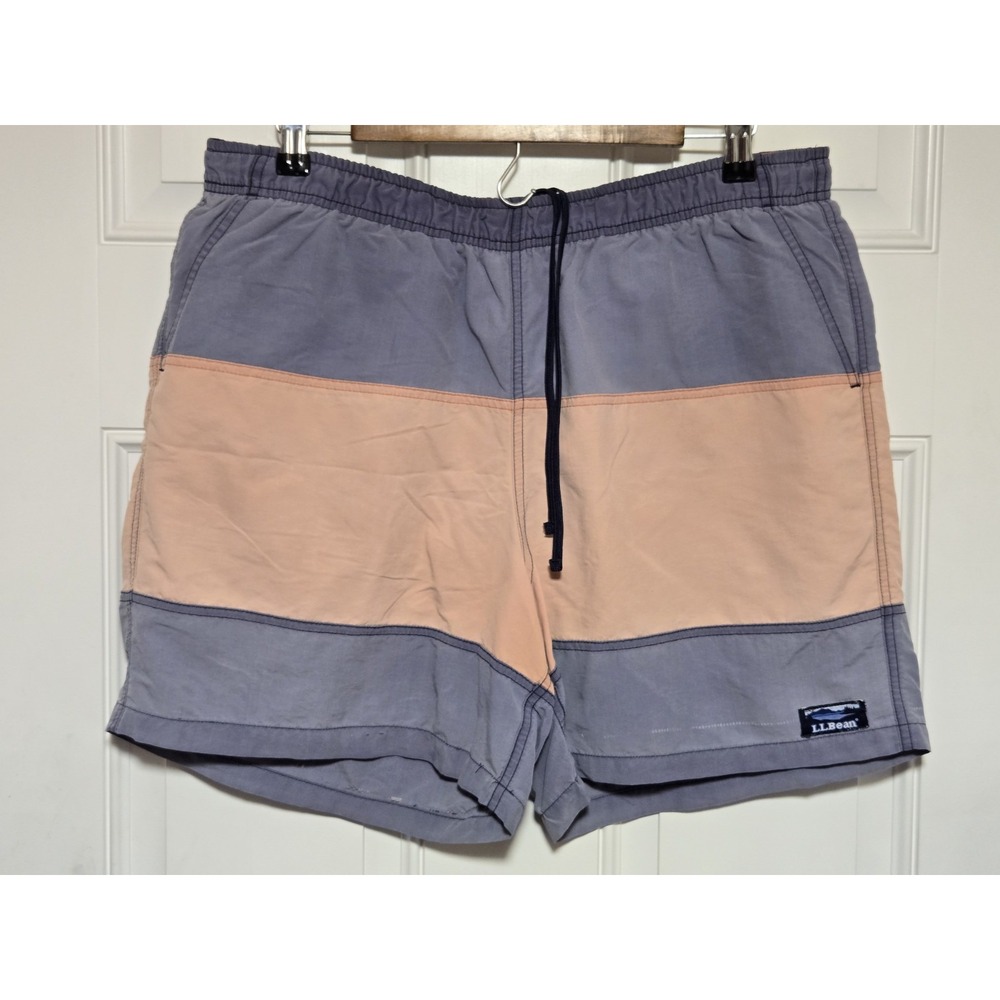 LL Bean Swim Shorts Mens Large Sport Colorblock Lined Faded Blue Orange